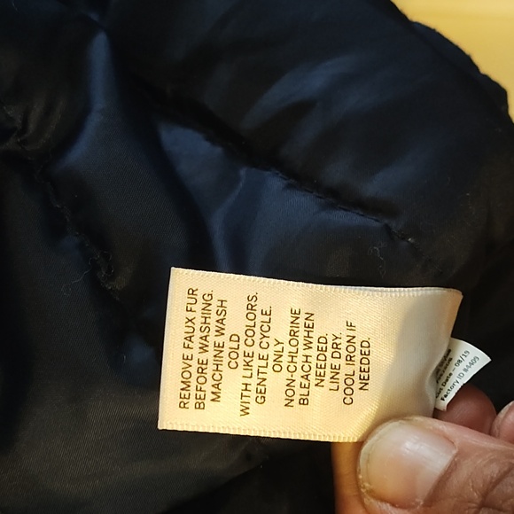 Hooded Women's Navy Parka with Faux Fur Trim - Picture 11 of 12